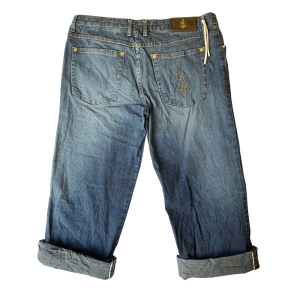 Baby Phat Women Denim Shorts size 11 Blue Mid Rise Stretch Chino Boyfriend - Picture 11 of 12